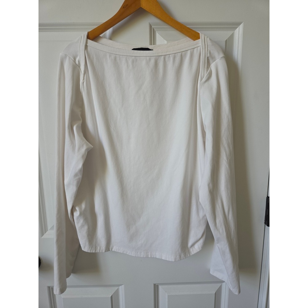 Cider Womens 4XL White Long Sleeve Boat Neck Ruched Side Ribbed Top